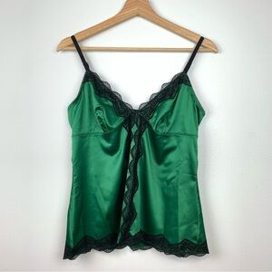Y2K Tank Top Straps Large Lace Details Emerald Green Babydoll Fairy Jacobs Vtg